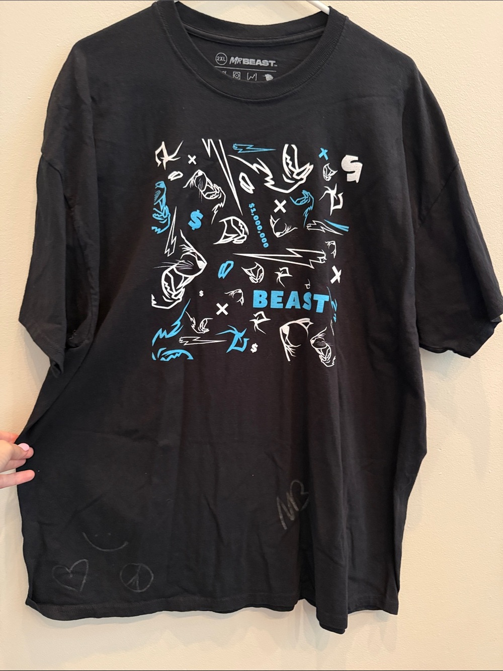 Men’s Black Graphic Tee with Blue & White Print